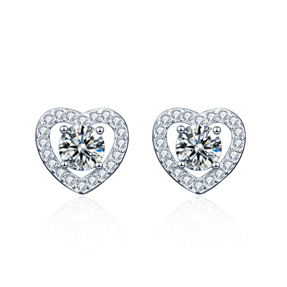 Certified 1 ct. t.w. Moissanite Diamond Heart Halo Stud Earrings NEW - Picture 4 of 11